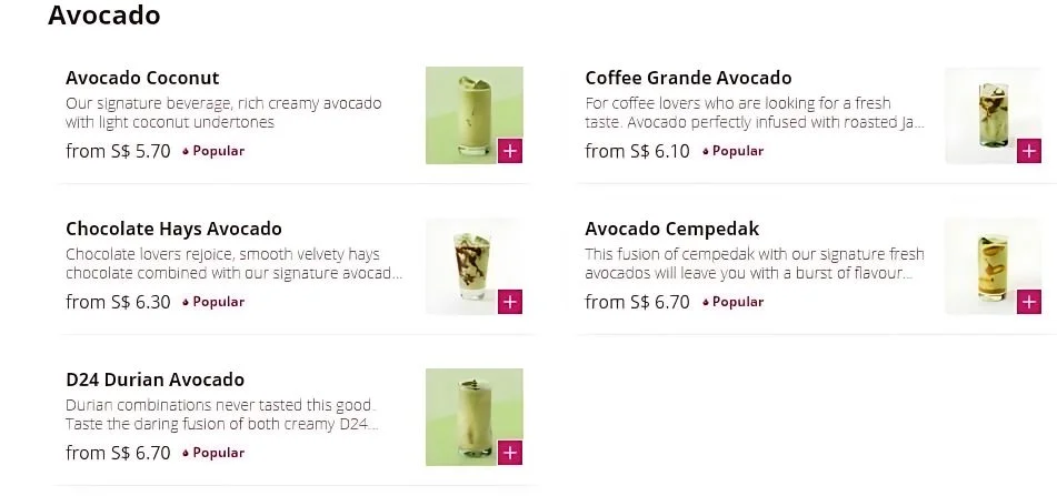 Avocade Menu In Singapore