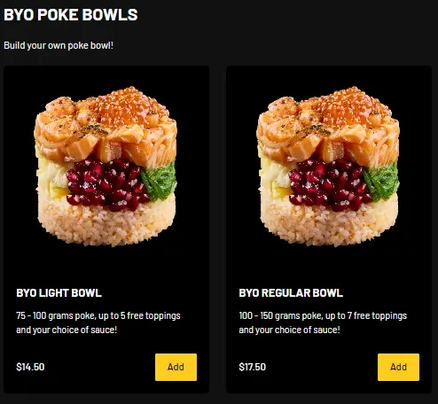 BYO Poke Bowls Menu Singapore