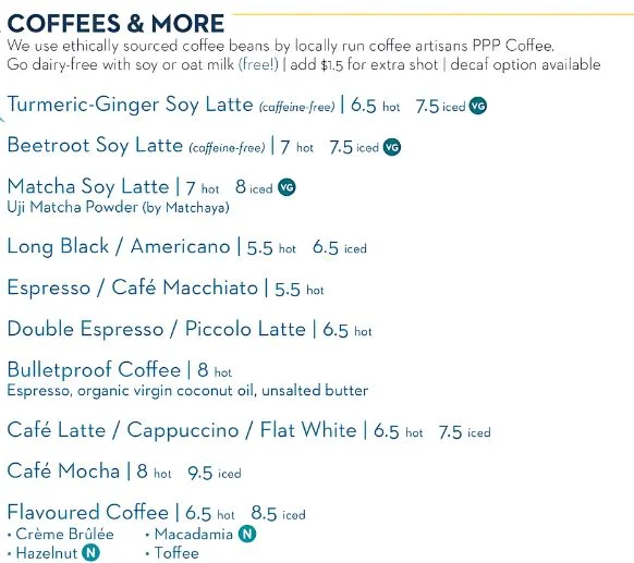 Coffee Menu In Singapore