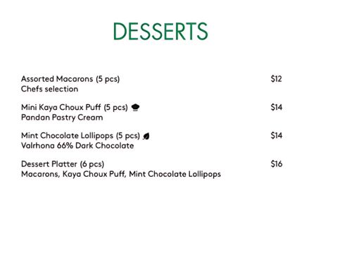 Desserts Menu In Singapore