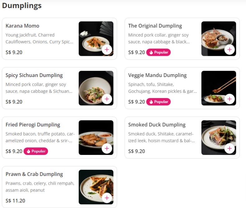 Dumplings Menu