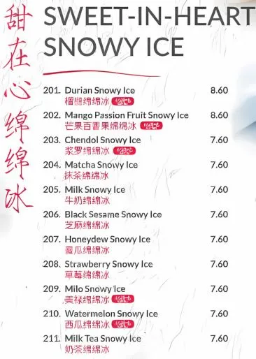 Ji De Chi Dessert SWEET-IN-HEART SNOWY ICE Menu singapore