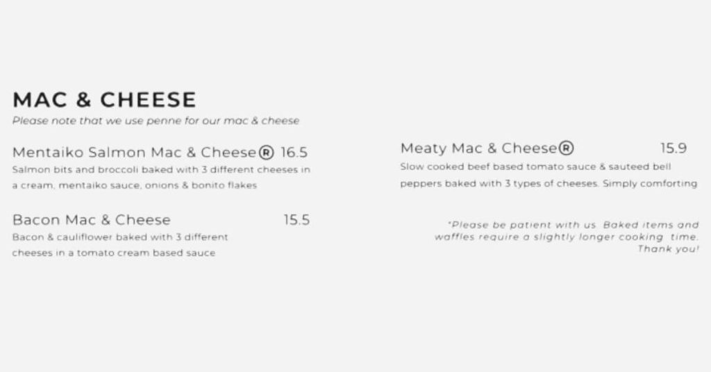 Mac And Cheese Menu