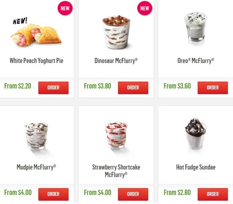 McDo Desserts Menu Singapore