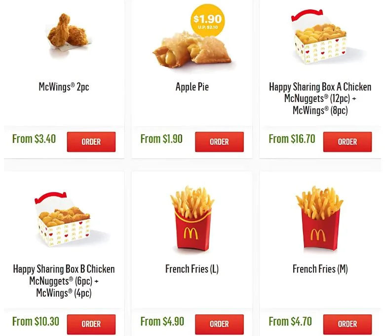 Mcdo Sides Menu & Price Singapore 