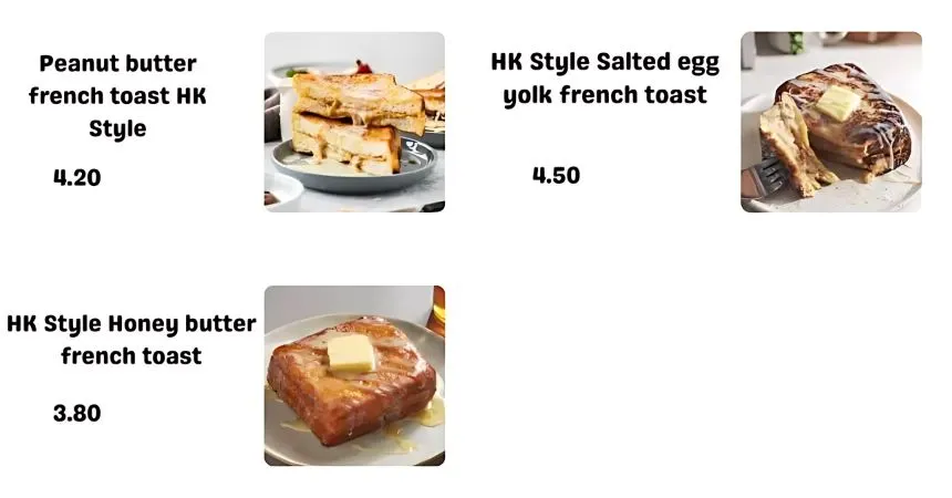 Swee Choon Hong Kong French Toast Menu singapore