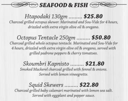 Seafood & Fish menu in singapore