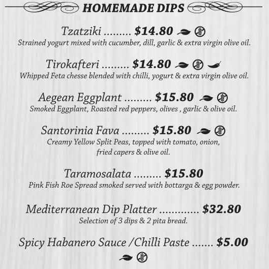 Homemade Dips menu in singapore