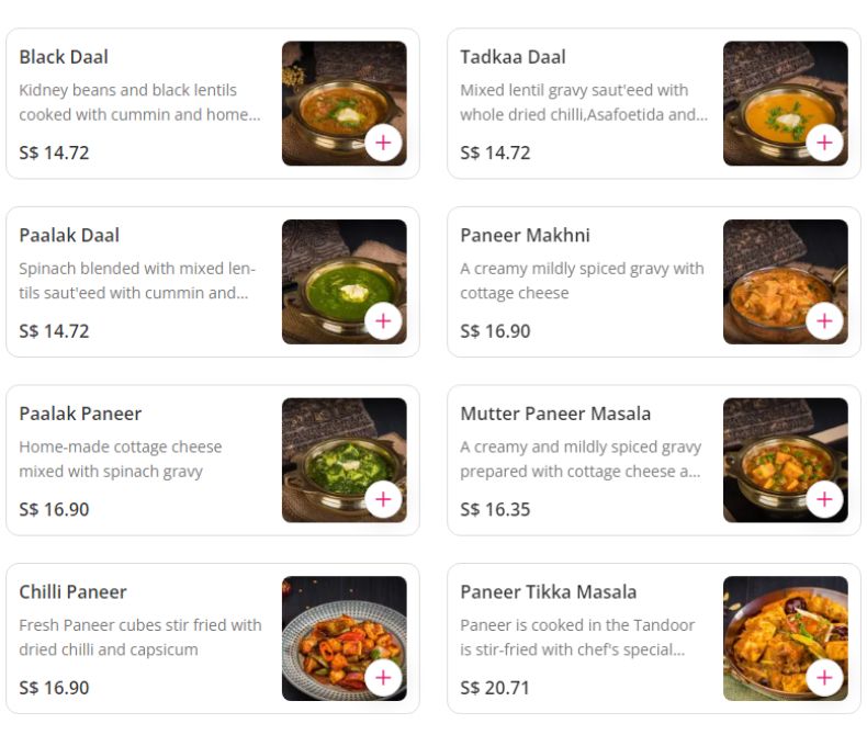 Muthu's Curry Menu Vegetables