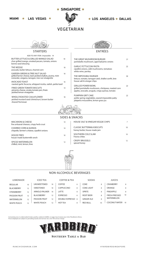 Yardbird starter menu singapore 
