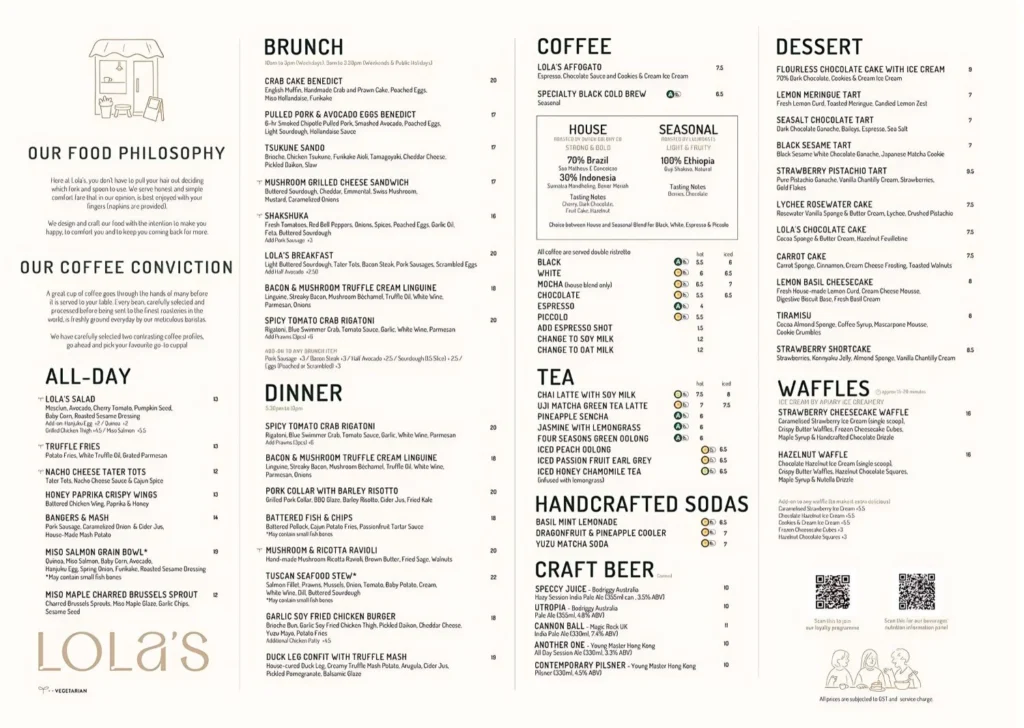 Coffe & Tea & Waffles menu In Singapore