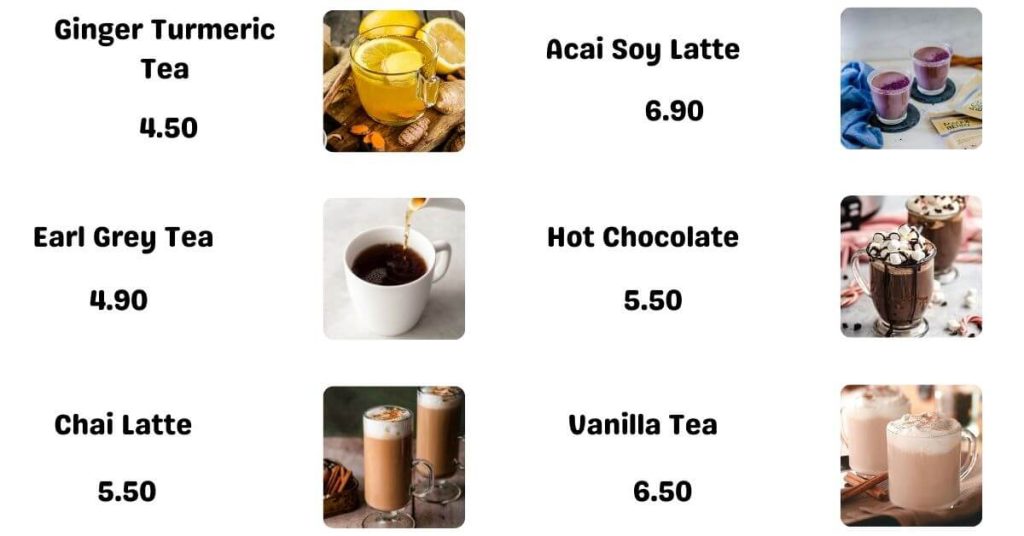 Coffee & Tea Menu Price