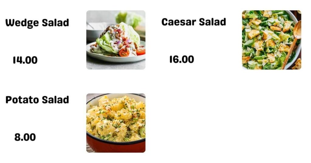 Salad Menu Price