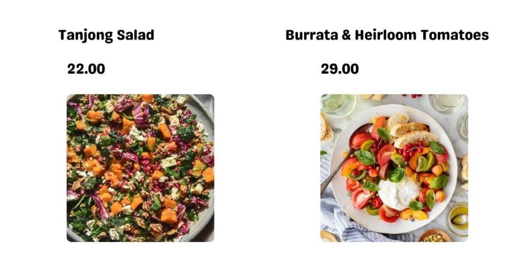 Salads Menu Price