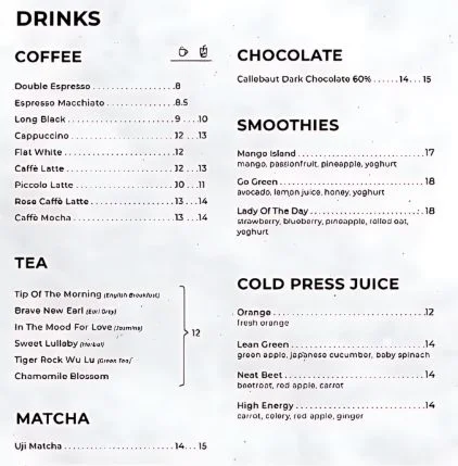 Smoothies Menu In Singapore