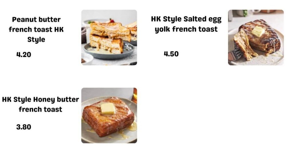 Swee Choon Hong Kong French Toast Menu Price