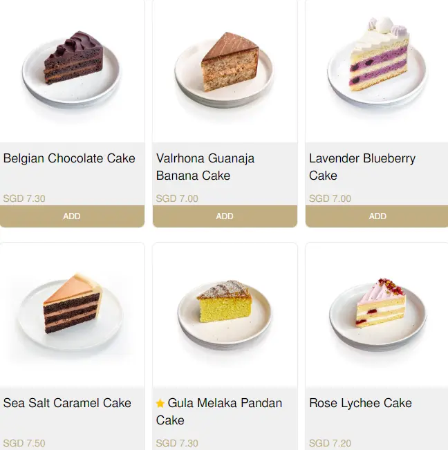 Cakes Menu Singapore 