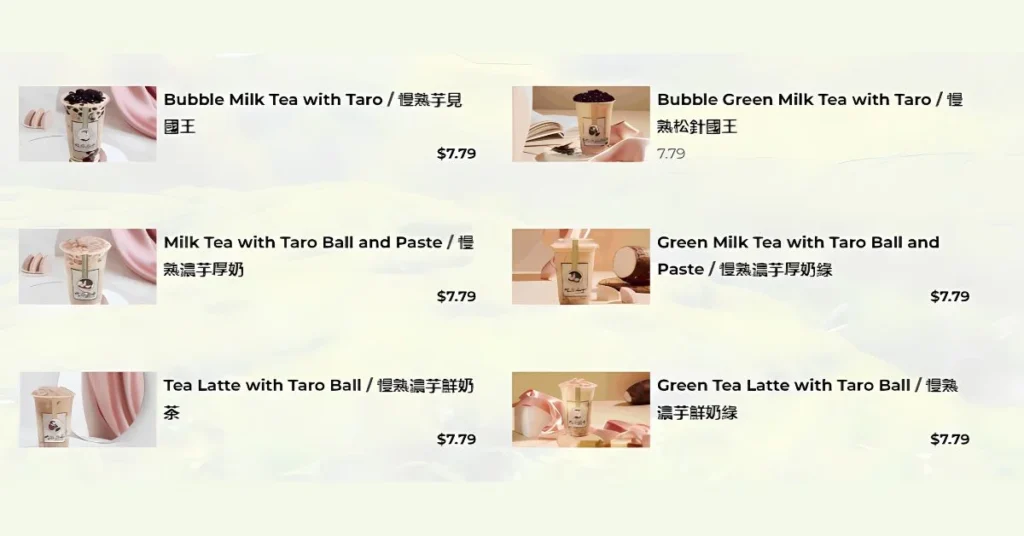 CHICHA's Taro Collection Menu Singapore