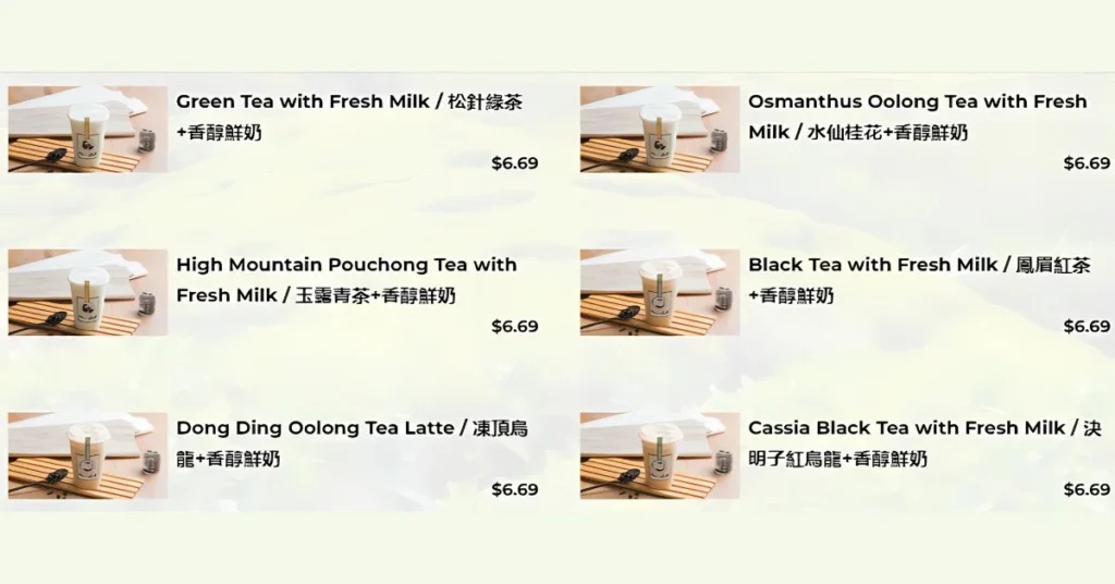 CHICHA's Tea With Fresh Milk Menu Singapore