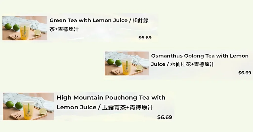 CHICHA's Tea With Lemon Juice Menu Singapore