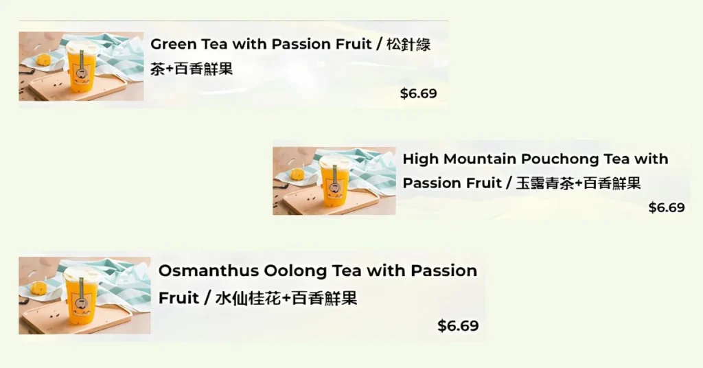 CHICHA's Tea With Passion Fruit Menu Singapore