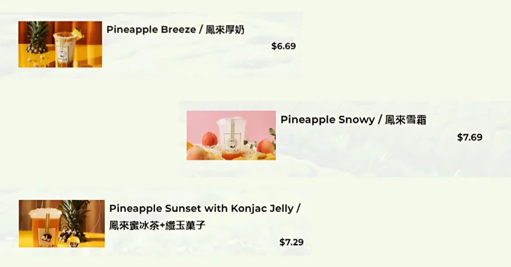 Chicha Pineapple Collection Menu Singapore