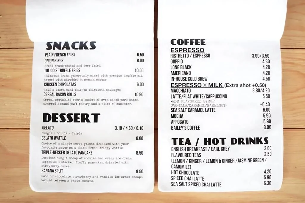 Coffee & Tea Menu In Singapore