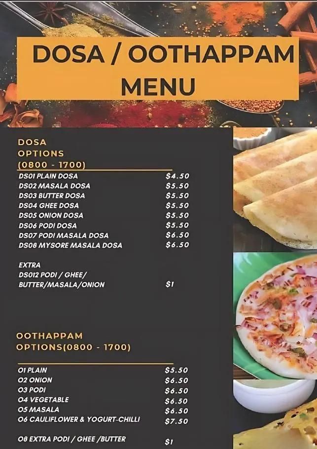 Annalakshmi Dosa & Oothappam Menu singapore