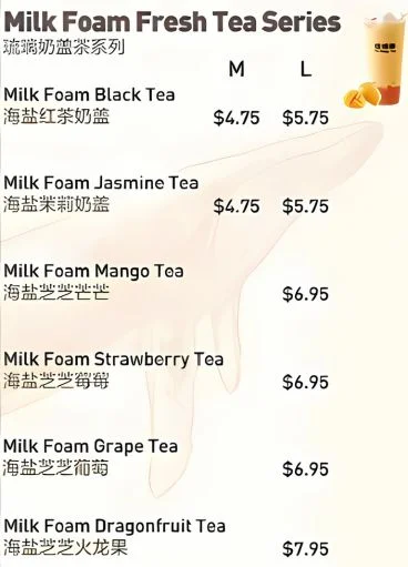 Fresh Tea Series Menu In Singapore