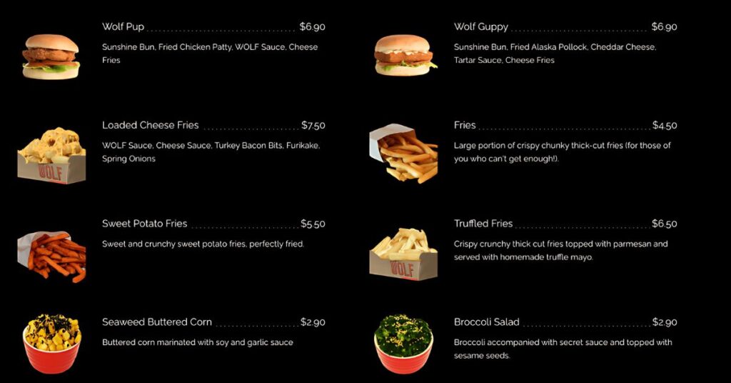 Wolf Burgers Kids & Sides Menu Price