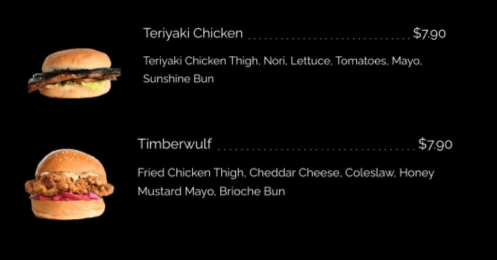 Wolf Burgers Chicken Menu Price