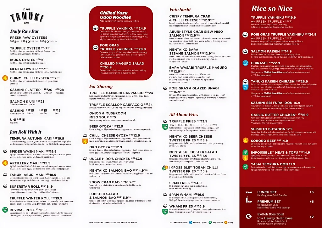 Tanuki Menu & Price List