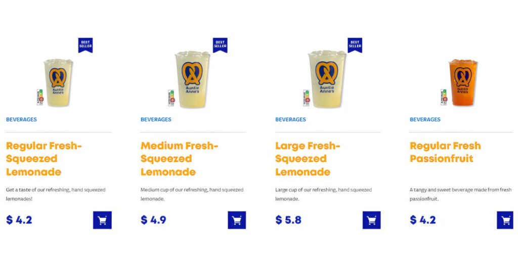 Auntie Anne’s Beverages Menu