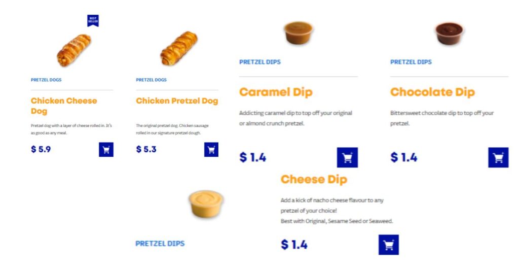 Pretzel Dogs & Dips Menu