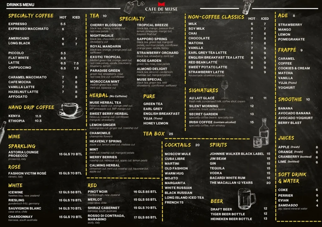 Cafe De Muse Drinks Menu Singapore