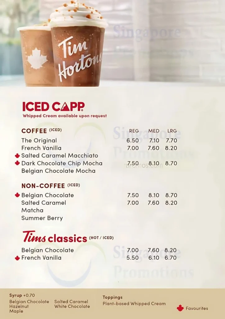 Tim Hortons Nex Location Menu in Singapore