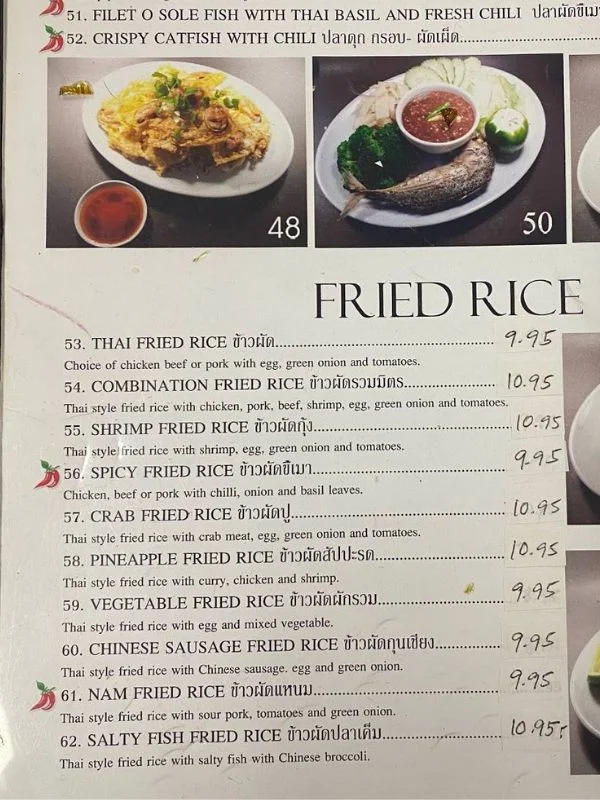 Fried Rice Menu In Singapore