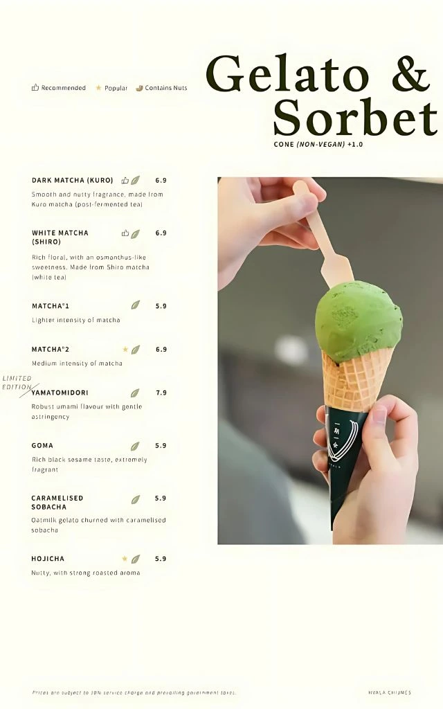 Hvala Gelato & Sorbet Menu Singapore