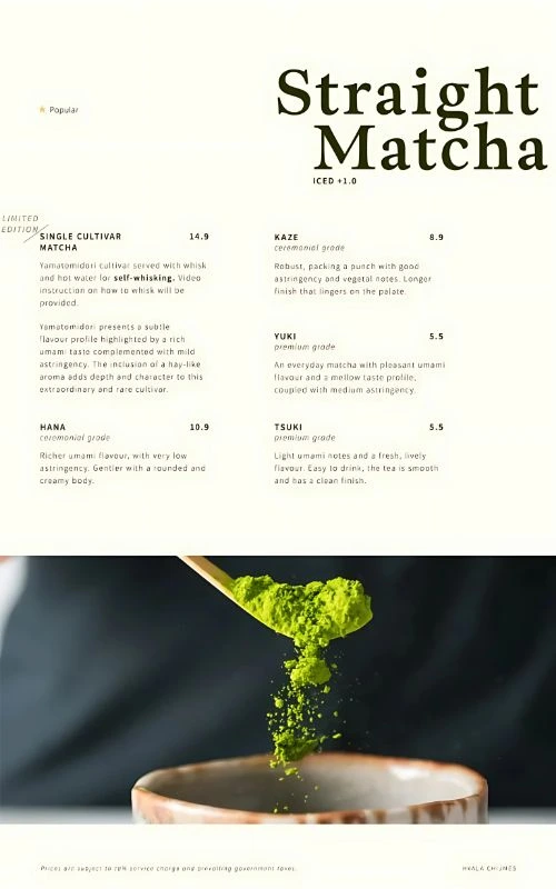 Hvala Straight Matcha Menu Singapore