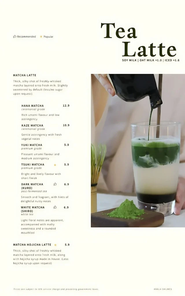 Hvala Tea Latte Menu Singapore