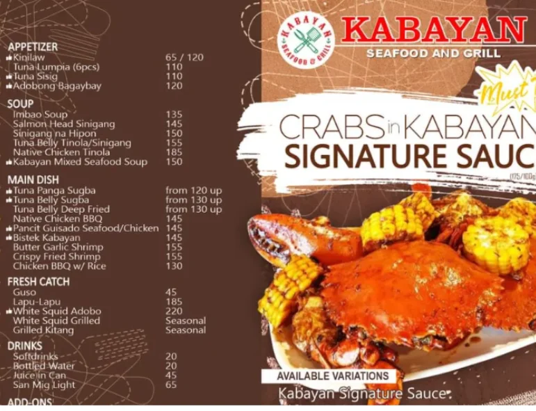 Kabayan Main Dishes Menu